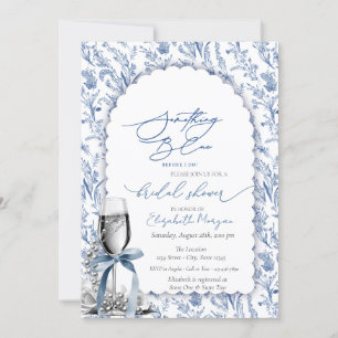  Blue Bow Wildflowers Pearls and Prosecco  Invitation
