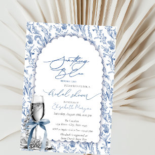  Blue Bow Wildflowers Pearls and Prosecco  Invitation