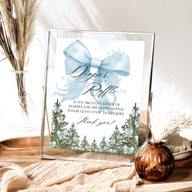 Blue Bow Winter Baby Shower Diaper Raffle Poster (Creator Uploaded)