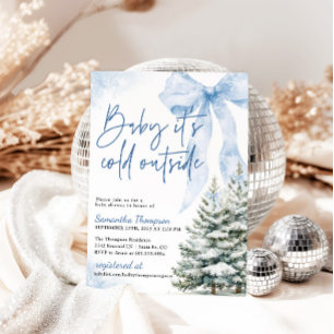 Blue Bow Winter Baby Shower It's Cold Outside Invitation