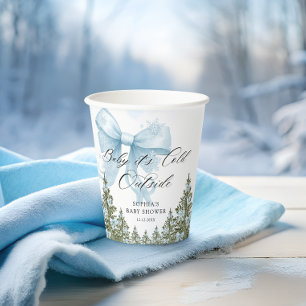 Blue Bow Winter Baby Shower Paper Cups