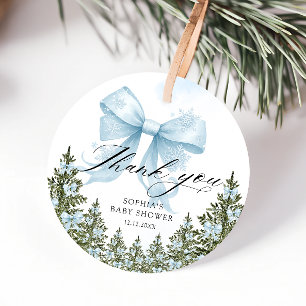 Blue Bow Winter Baby Shower Thank You  Favour Tags