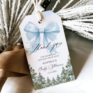 Blue Bow Winter Baby Shower Thank You Gift Tags