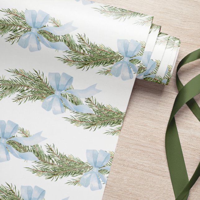 Blue Bow Winter Green Wrapping Paper (Creator Uploaded)