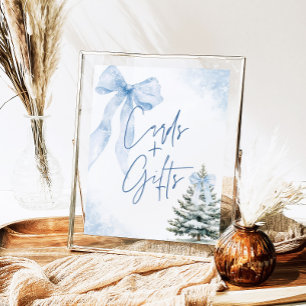 Blue Bow Winter SnowflakeBaby Shower Cards & Gifts Poster