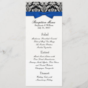 Blue Bow with Damask Wedding Reception Menu Invitation