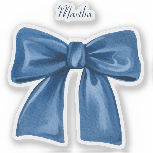 Blue Bow with Name Vinyl Sticker (Front)