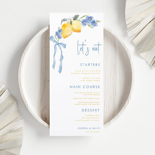 Blue Bow Yellow Lemon Italian Let's Eat Wedding Menu