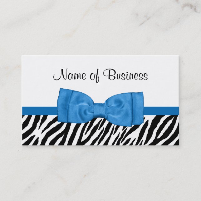 Blue Bow Zebra Boutique Business Card (Front)