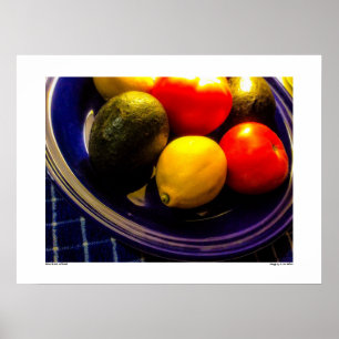 Blue Bowl of Fruit Poster