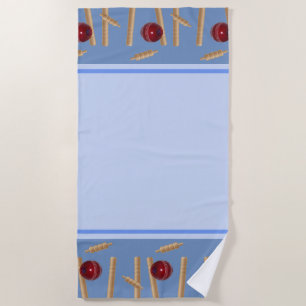 Blue Bowled At Cricket, Beach Towel