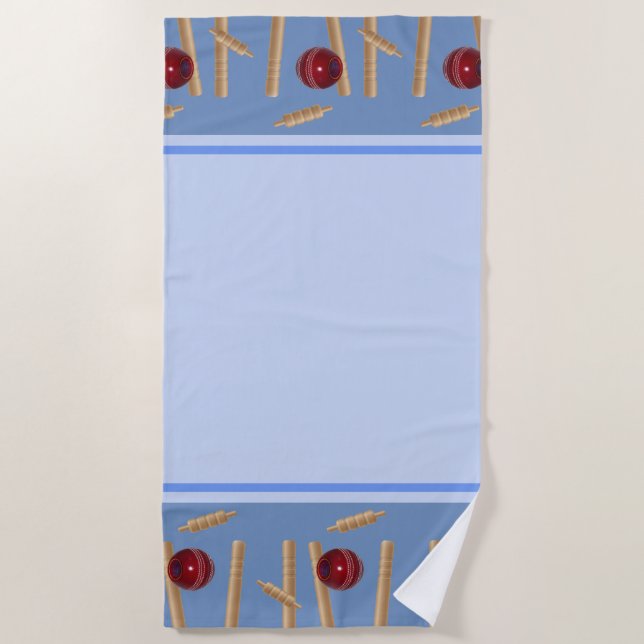 Blue Bowled At Cricket, Beach Towel (Front)
