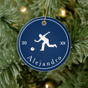 Blue Bowler Silhouette Player Coach Name & Year Ceramic Tree Decoration