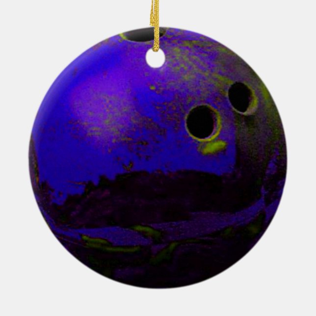 Blue Bowling Ball Customise It Ceramic Tree Decoration (Back)