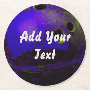 Blue Bowling Ball Customise Personalise Round Paper Coaster