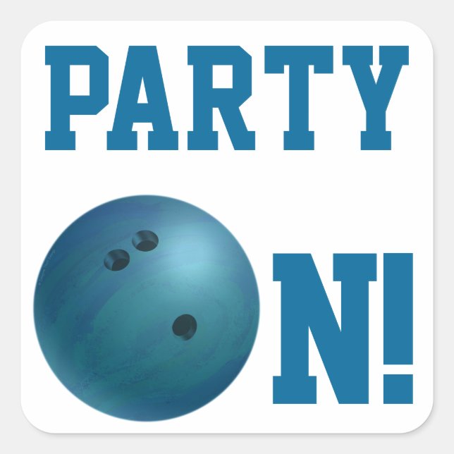 Blue Bowling Ball Party On Sticker (Front)
