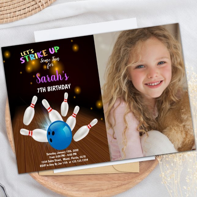 Blue Bowling Birthday Invitations with photo (Blue Bowling Birthday Invitations with photo)