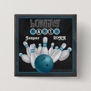 Blue Bowling Party 15 Cm Square Badge