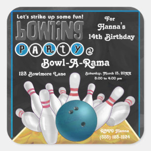 Blue Bowling Party Invite Sticker