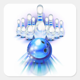 Blue bowling square sticker