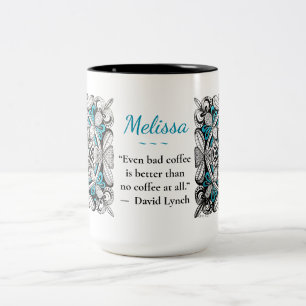 Blue Bows Abstract Doodle with Name and Quote Mug