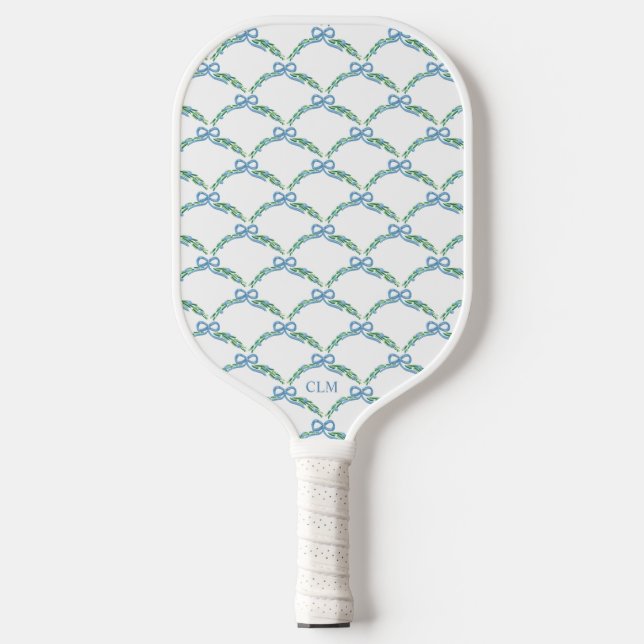 Blue Bows and Beaus Coastal Garland Pickleball Paddle (Front)