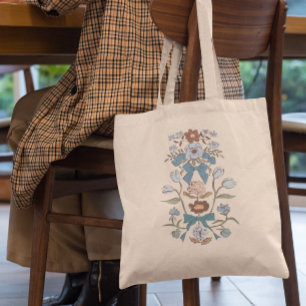 Blue Bows and Blossoms Floral Tote Bag