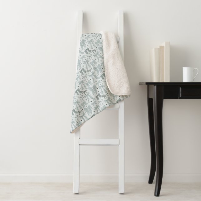 Blue Bows and Hearts Pattern Sherpa Blanket (In Situ)