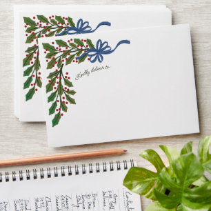 Blue Bows and Holly Garland Christmas Card Envelope