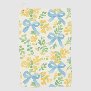 Blue Bows and Yellow Floral Cottagecore Pattern Golf Towel