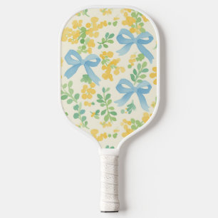 Blue Bows and Yellow Floral Cottagecore Pattern Pickleball Paddle