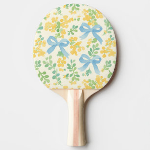 Blue Bows and Yellow Floral Cottagecore Pattern Ping Pong Paddle