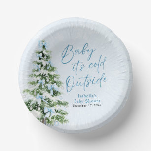 Blue Bows Boy Baby It's Cold Outside Baby Shower Paper Plate