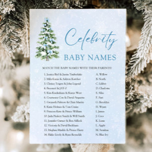 Blue Bows Christmas Tree Celebrity Baby Name Game Invitation
