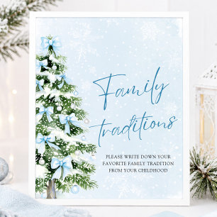 Blue Bows Christmas Tree Family Traditions Game Poster