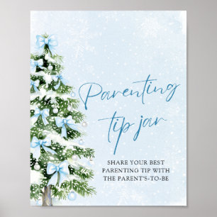 Blue Bows Christmas Tree Parenting Tip Jar Game Poster