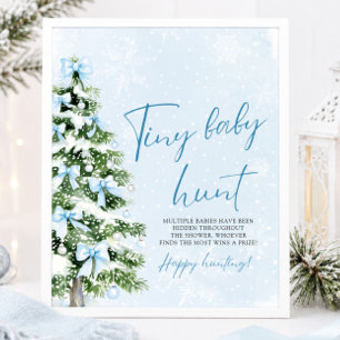 Blue Bows Christmas Tree Tiny Baby Hunt Game Poster
