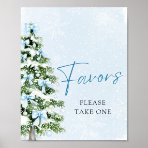 Blue Bows Christmas Tree Winter Baby Shower Favors Poster