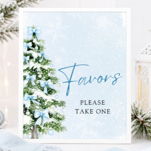 Blue Bows Christmas Tree Winter Baby Shower Favour Poster
