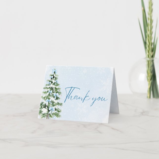 Blue Bows Christmas Tree Winter Thank you card (Front)