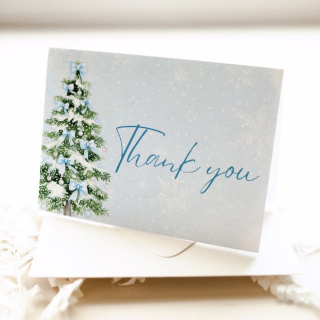 Blue Bows Christmas Tree Winter Thank you card (Blue Bows Christmas Tree Winter Thank you card)