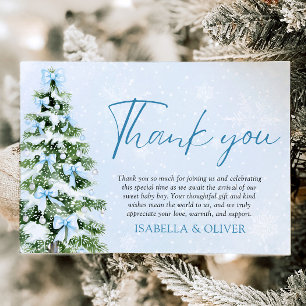 Blue Bows Christmas Tree Winter Thank you card
