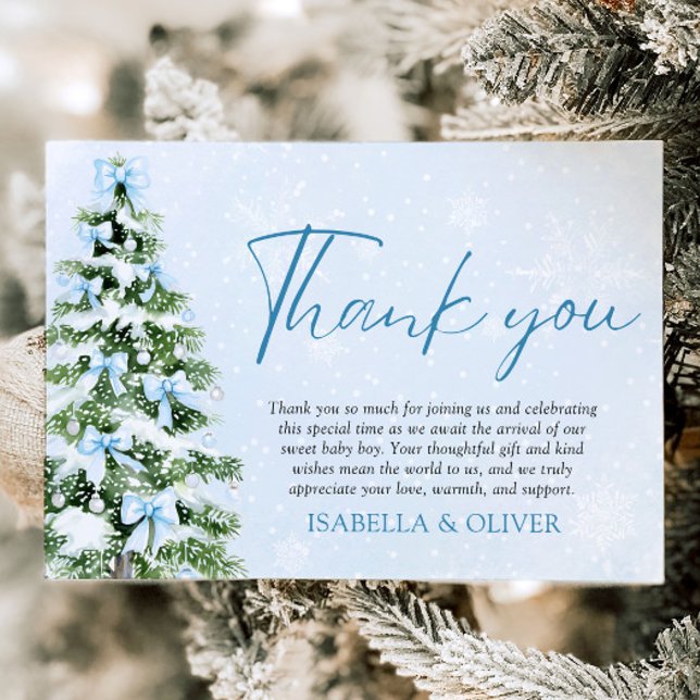 Blue Bows Christmas Tree Winter Thank you card (Blue Bows Christmas Tree Winter Thank you card)
