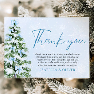 Blue Bows Christmas Tree Winter Thank you card