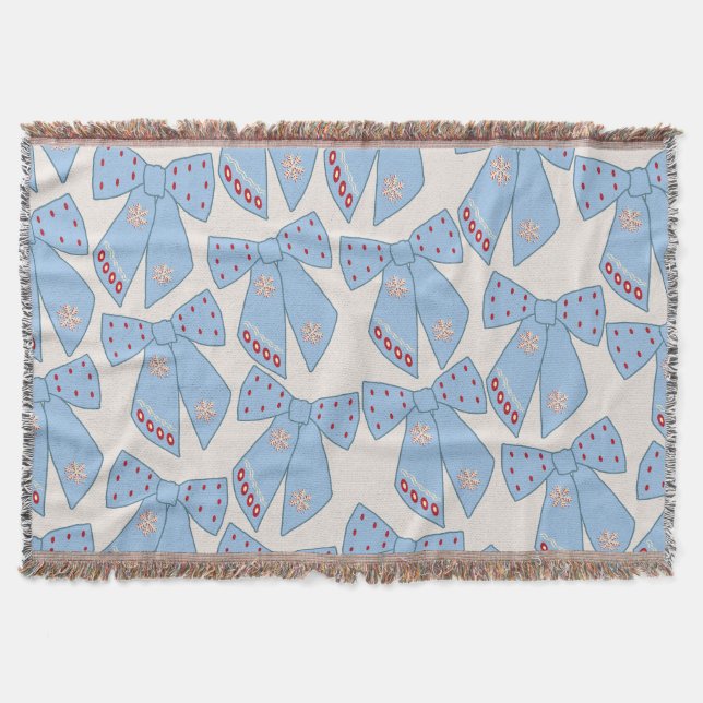 Blue Bows Coquette Throw Blanket (Front)