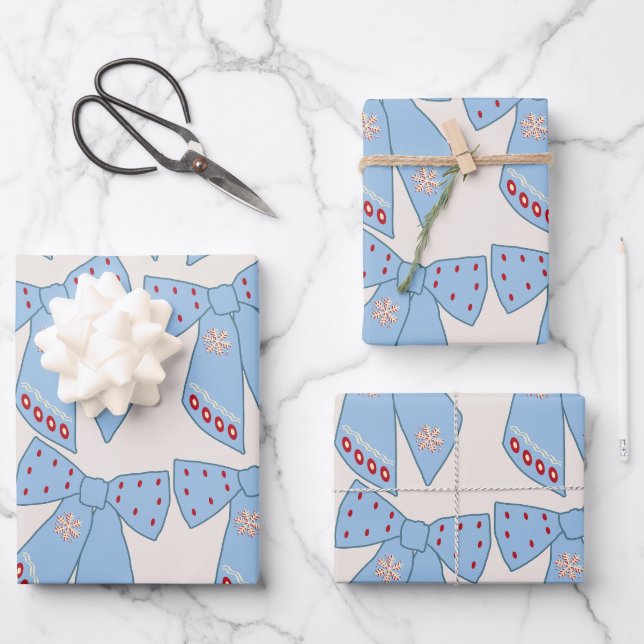 Blue Bows Coquette Wrapping Paper Sheet (Front)