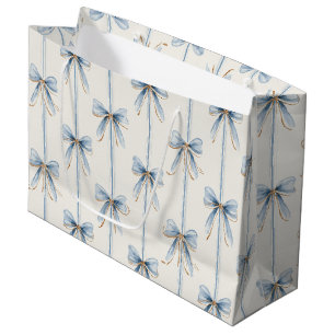 Blue Bows Cream Bridal Shower Large Gift Bag