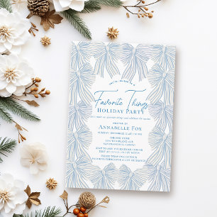 Blue Bows Favorite Things Christmas Holiday Party Invitation