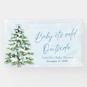Blue Bows Girl Baby It's Cold Outside Baby Shower Banner
