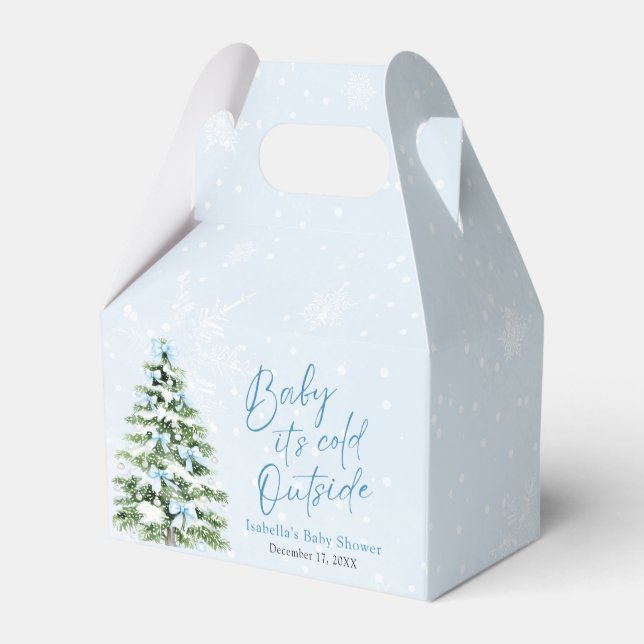 Blue Bows Girl Baby It's Cold Outside Baby Shower Favour Box (Back Side)